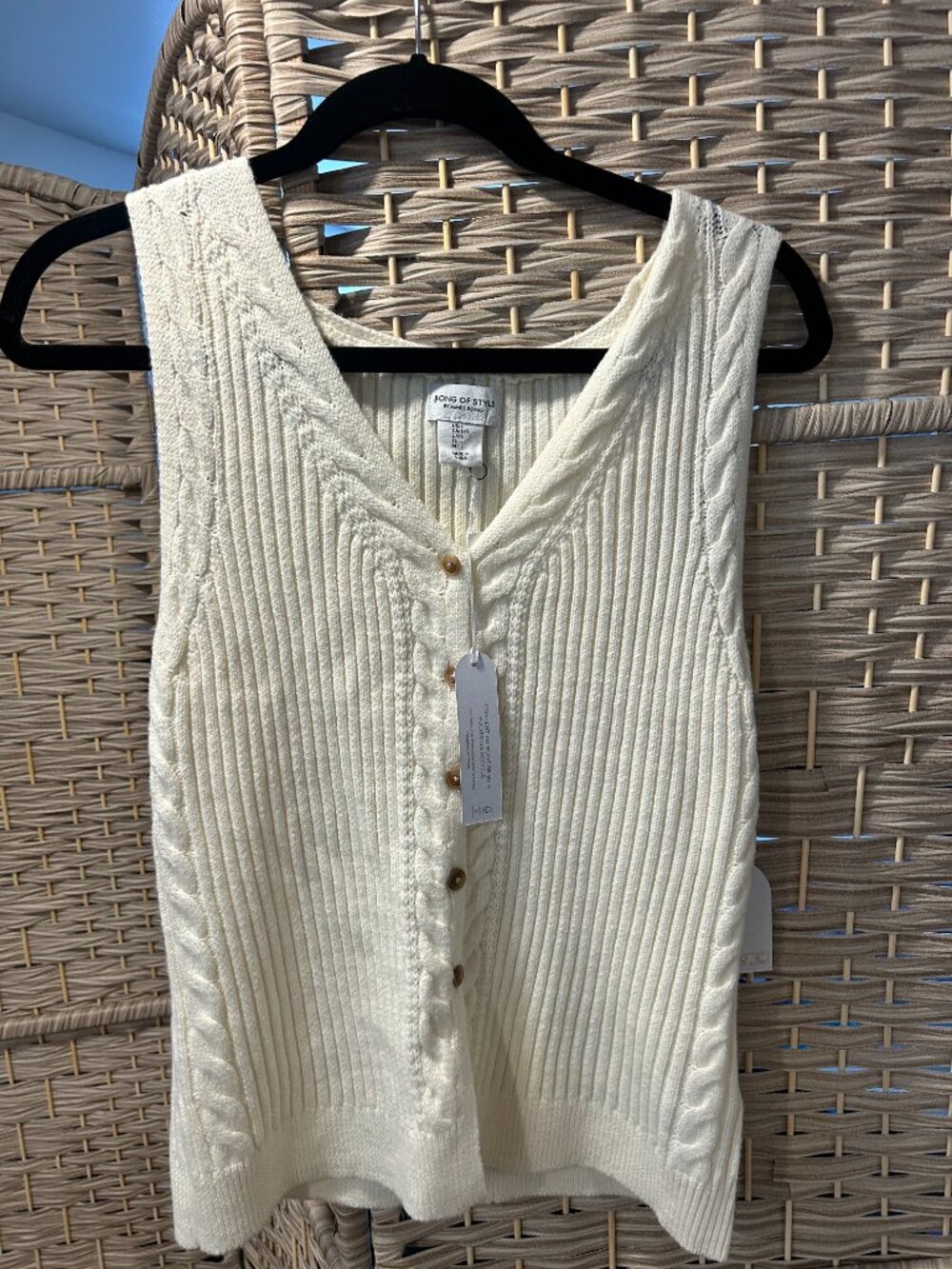 Song of Style Ivory Cable Knit Button Front Sweater Vest